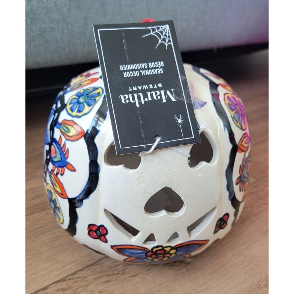 Martha Stewart Ceramic Pumpkin Shaped Candle Holder Halloween 8.5” New w tags